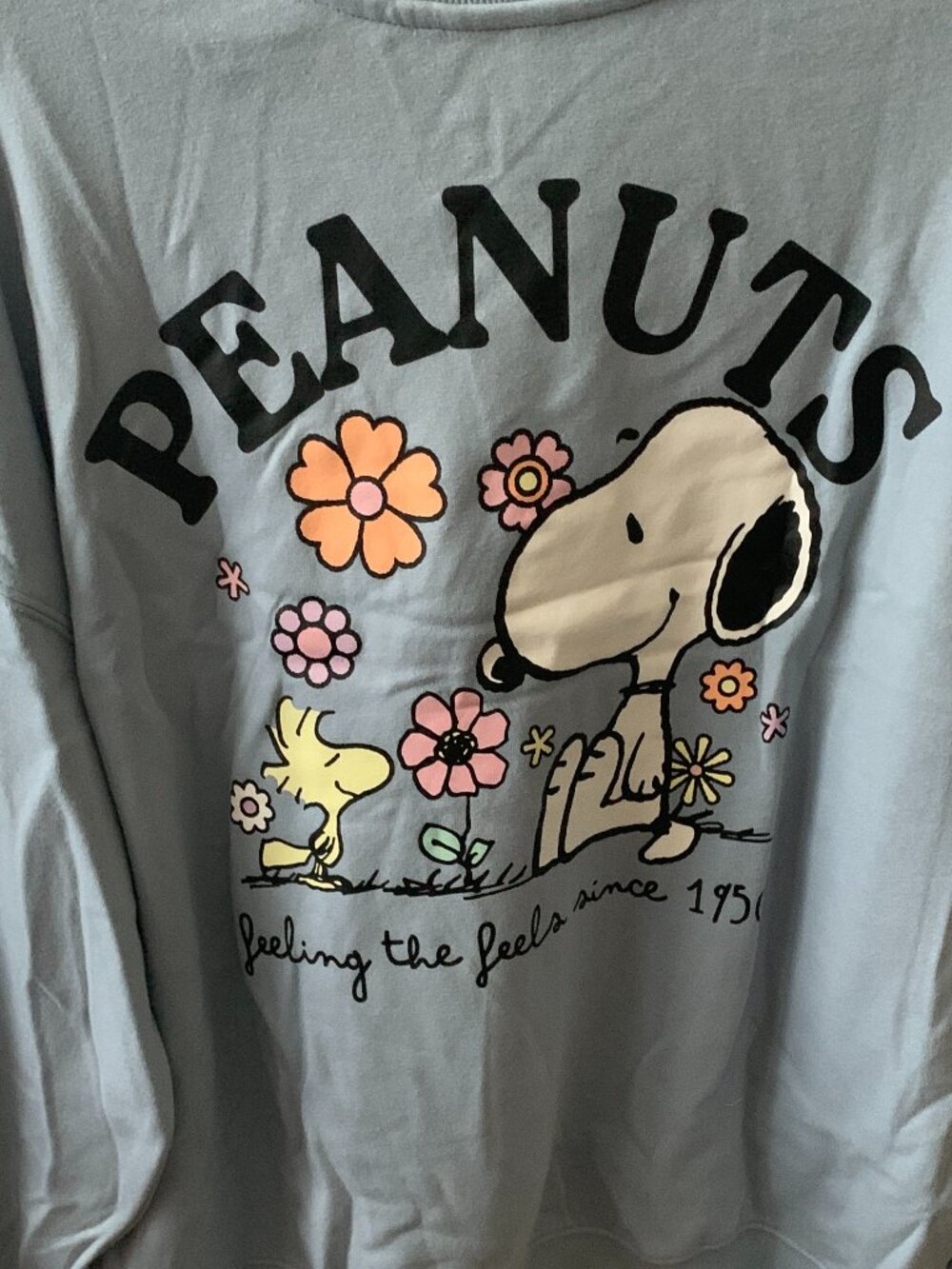 PEANUTS Snoopy Floral Crew Neck Sweater in Blue Sz MEDIUM - Picture 4 of 4